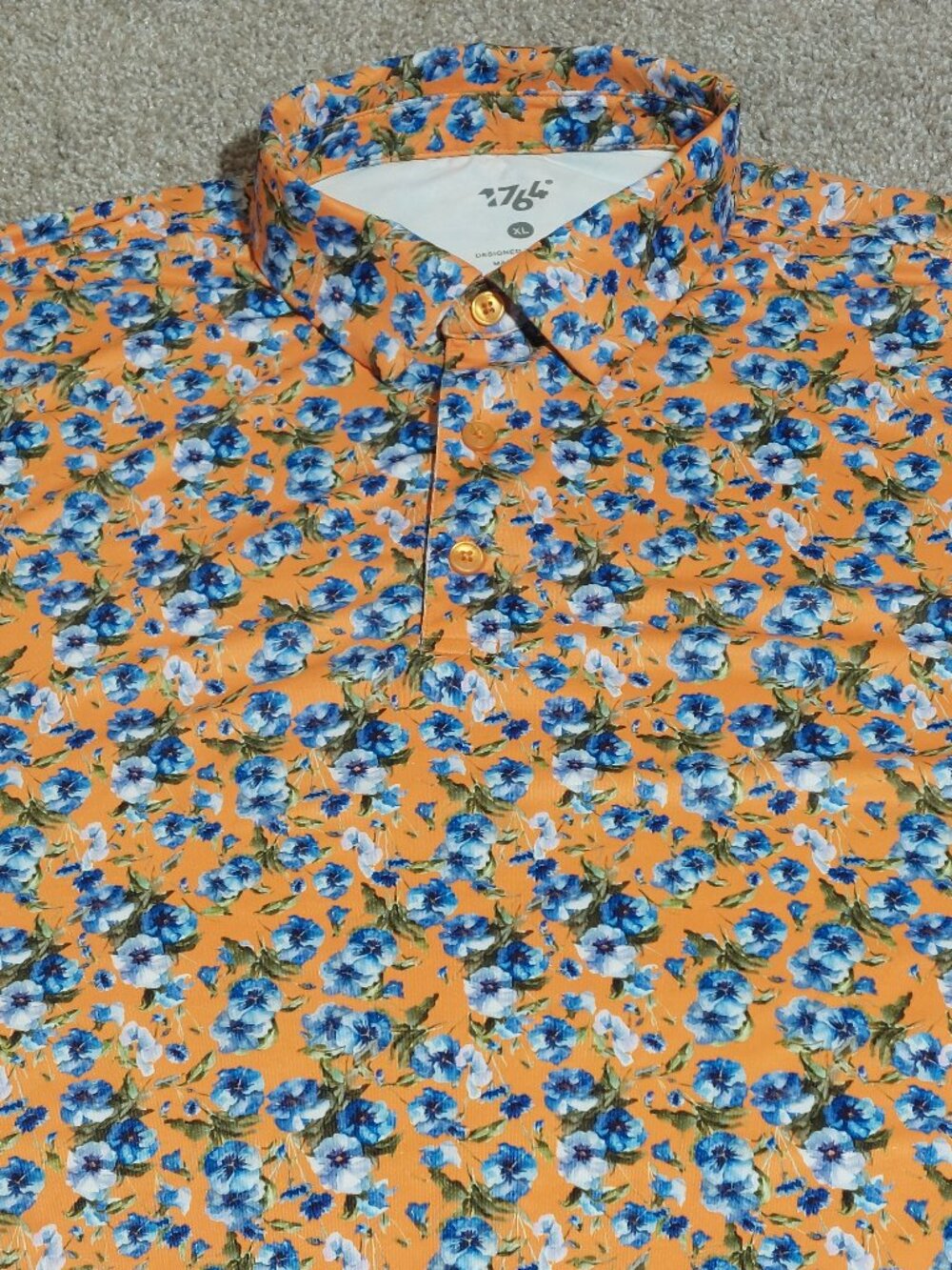 1764 Golf "Choice Bloom" Orange Blue Floral Performance Polo Shirt Size XL